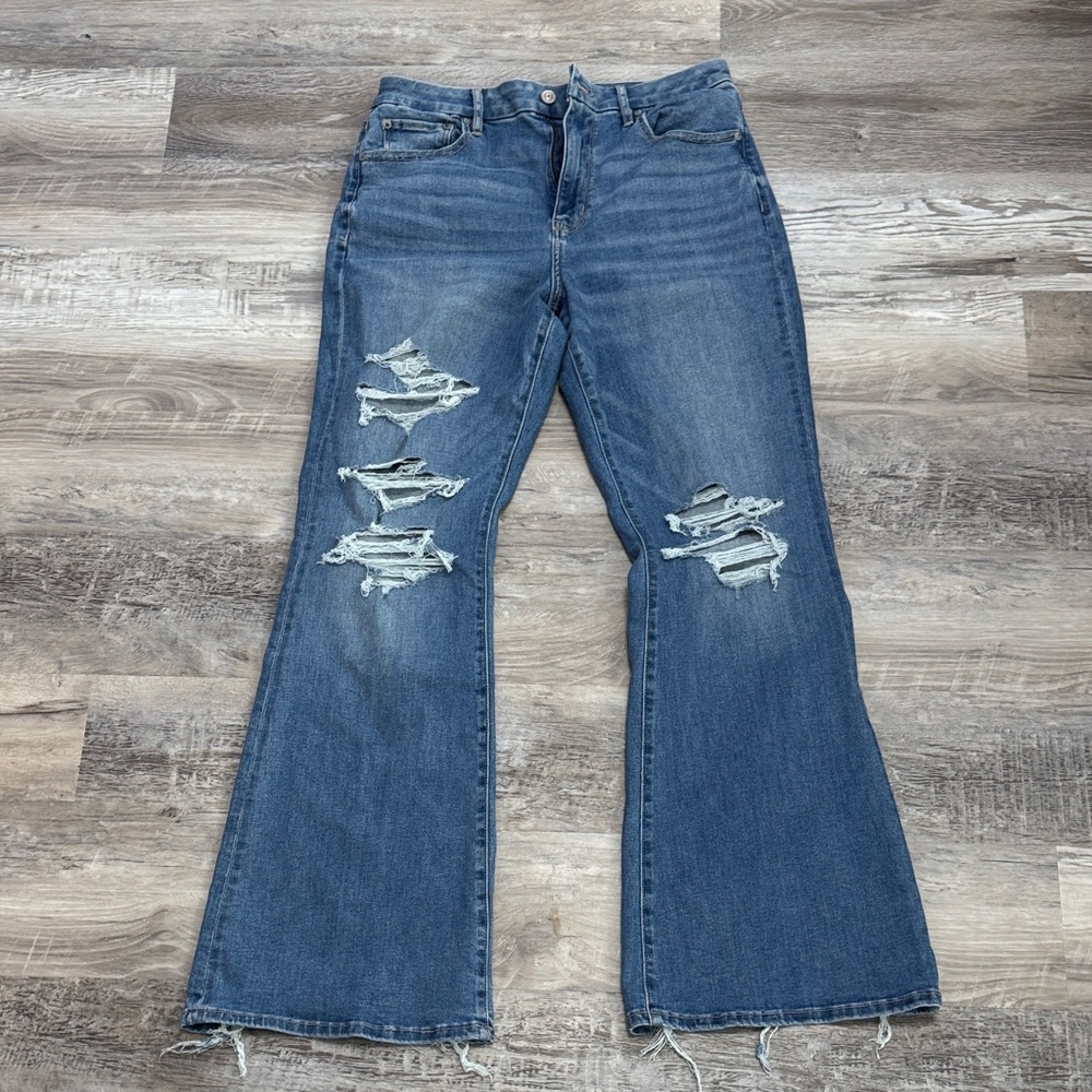 American Eagle Outfitters Flare Distressed Blue Jeans